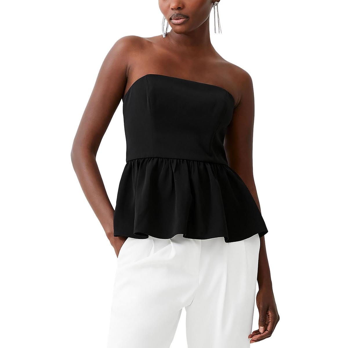 French Connection Women's Peplum Bandeau Strapless Top Summer Lightweight Comfortable Party Dress