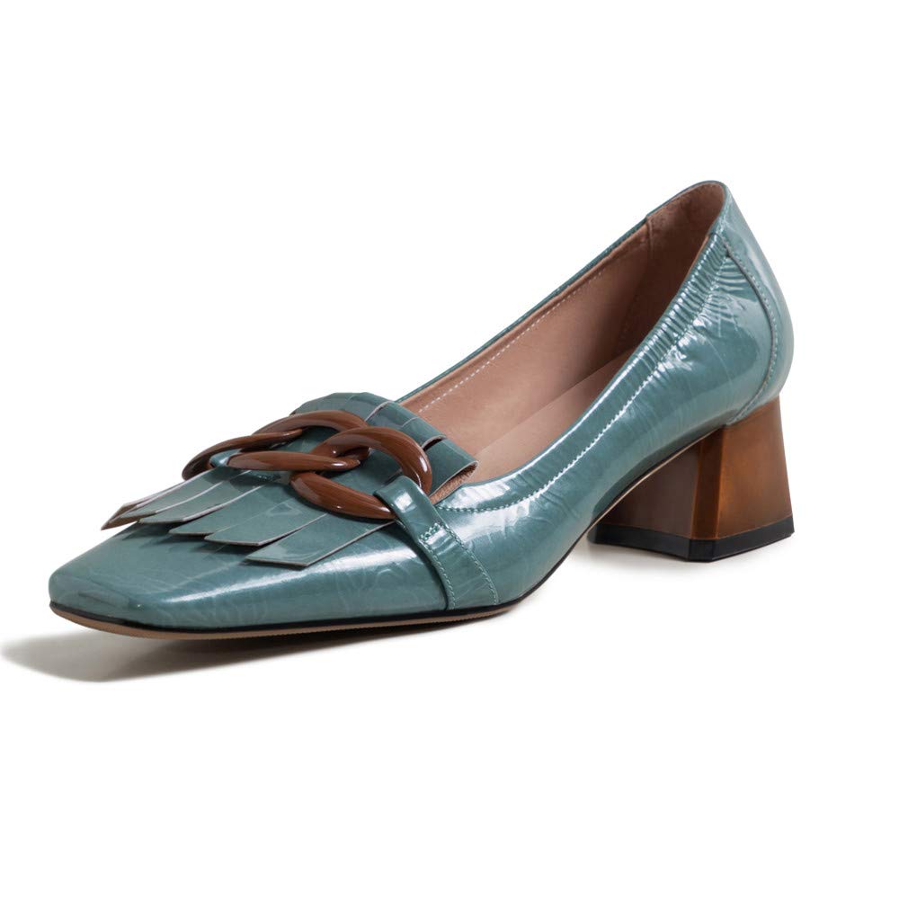 Women's Genuine Leather Square Handmade Tassels Chunky Heel Retro Loafers Shoes with Chain
| TinaCus Women's Genuine Le