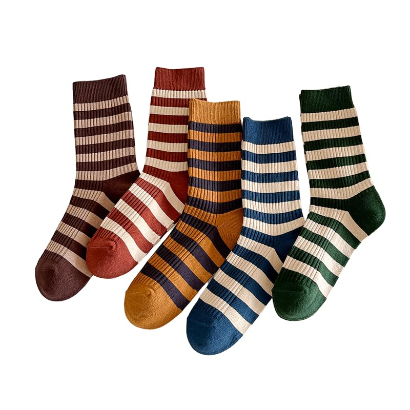 FORJMMP Cute Retro Style Colorful Striped Athletic Crew Socks for Women