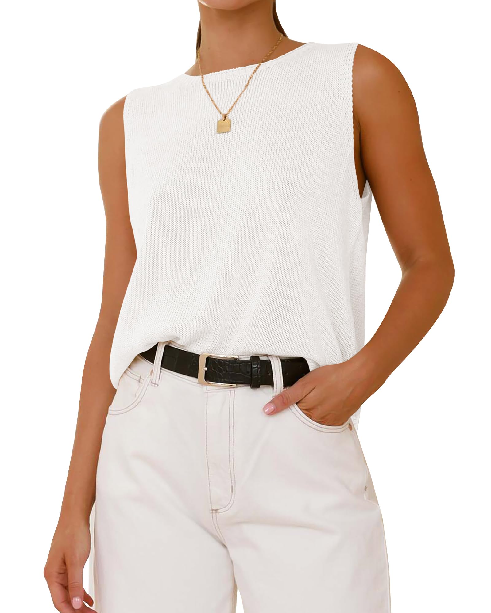 BTFBM Women's Sleeveless Lightweight Pullover Sweater Vest Summer Casual Tanks Top Loose Fit Ribbed Knit