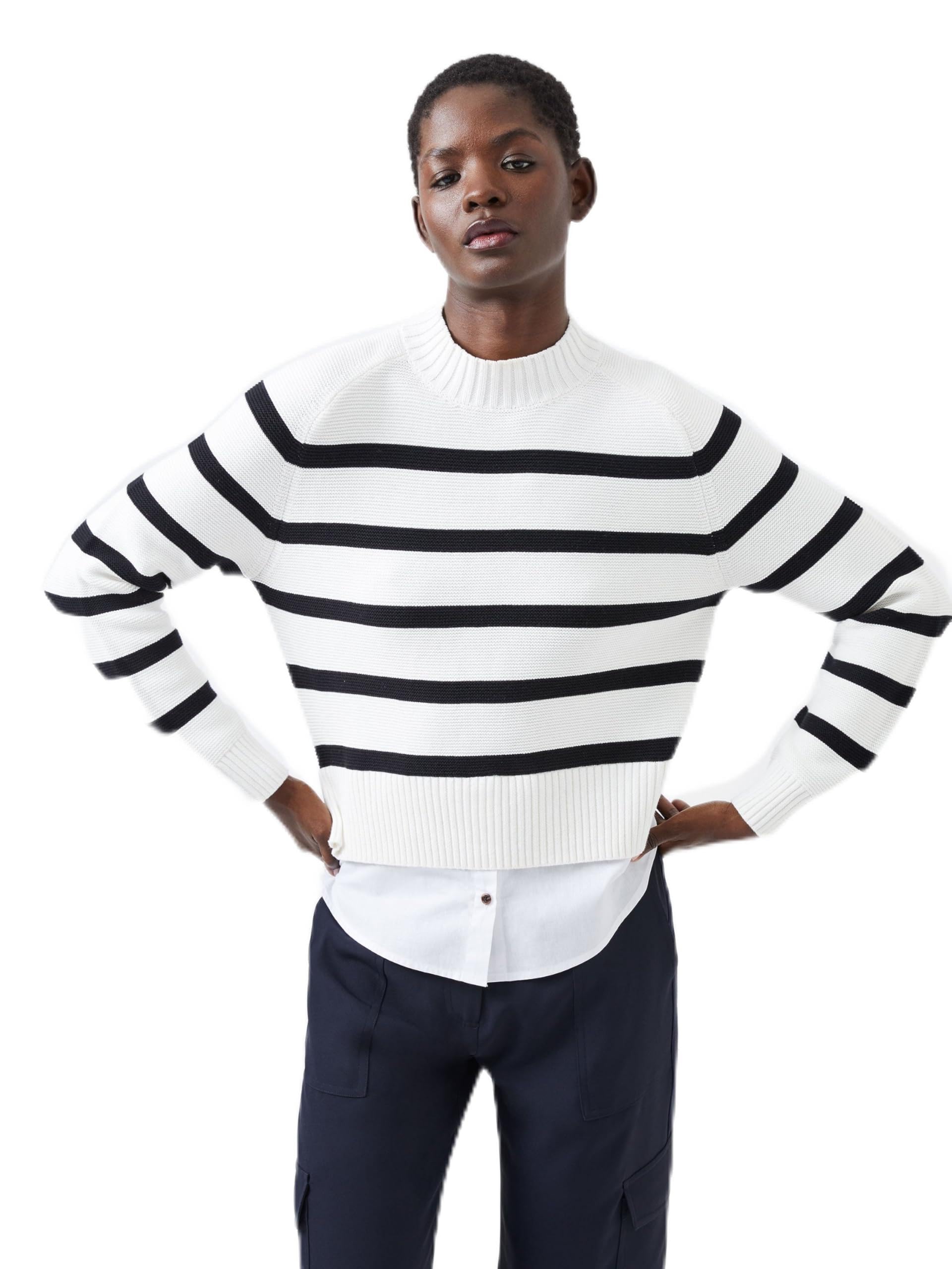 French Connection Women's Winter White Striped Layered Knit Top for Cool Women to Layer With Jeans or Skirts Styles in S